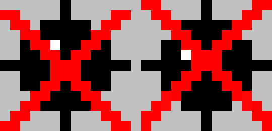 Two black mines with a red cross over them.
