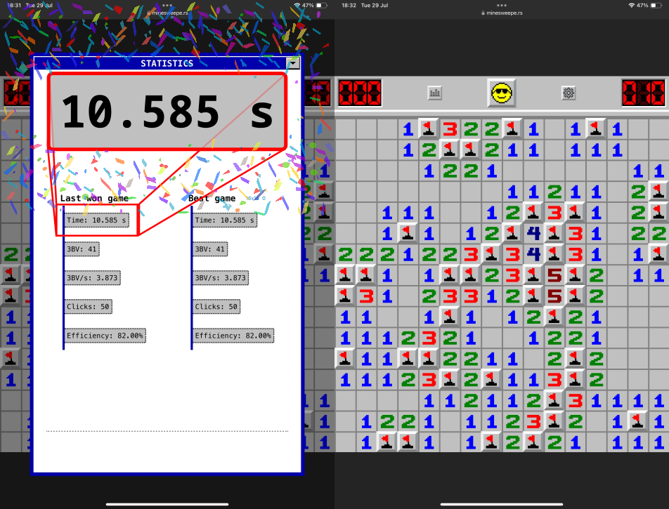 A screenshot of an intermediate board solved in 10.585 seconds.