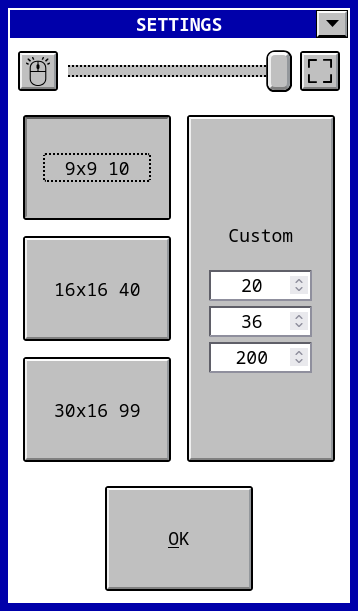 The settings menu with options for chording, zoom and levels.