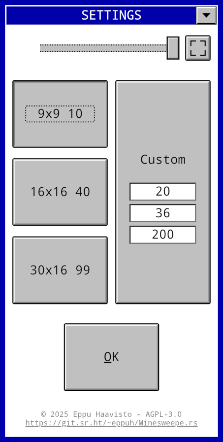 Screenshot of the settings menu